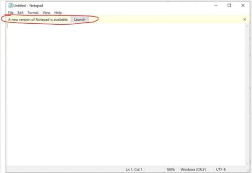 Win10预览版加入新的记事本应用，使用旧版本时会弹出更新提示