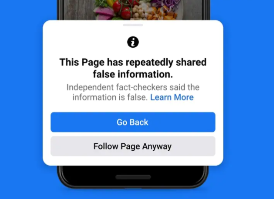 Facebook表示将惩罚散布错误信息的个人账户