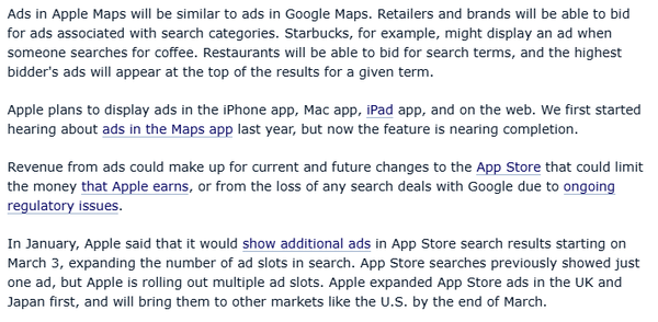 苹果将在Apple Maps植入广告 零售商可竞价购买广告位