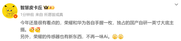 曝华为荣耀新机各独占国产一英寸传感器 影像有新突破?
