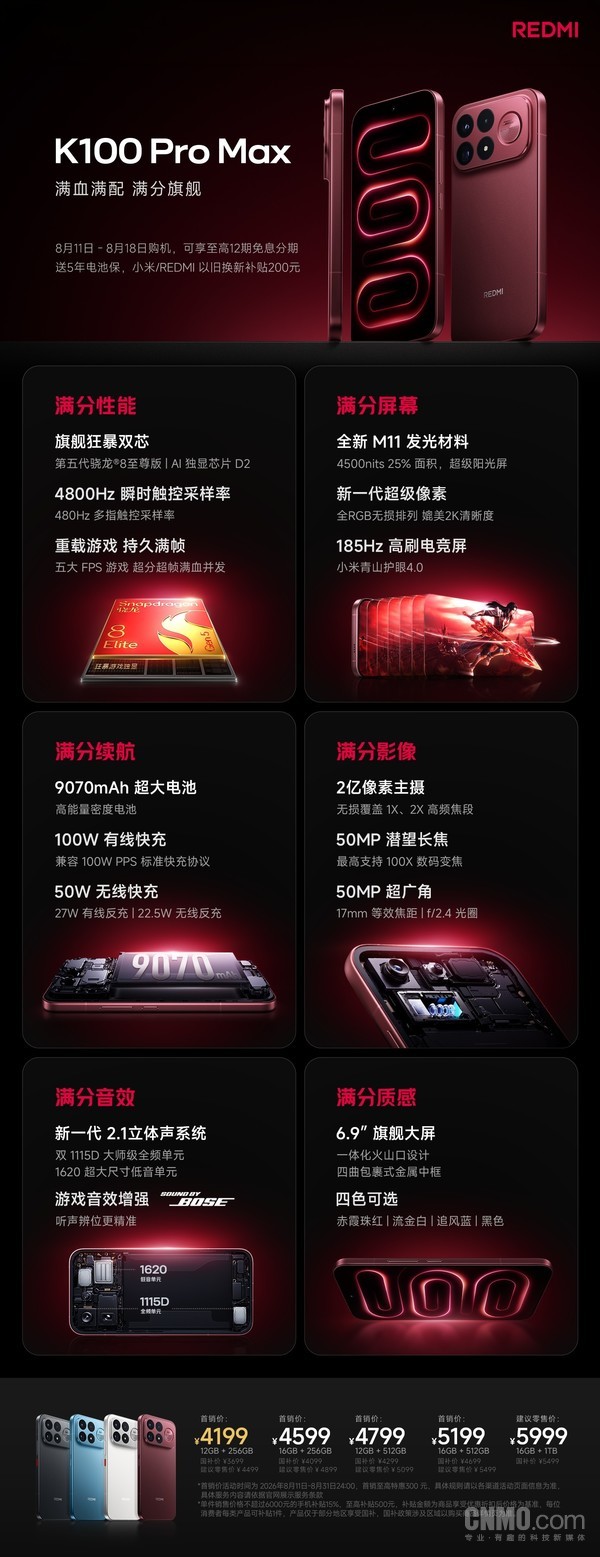 REDMI K100 Pro系列发布 首销到手价3699元起!