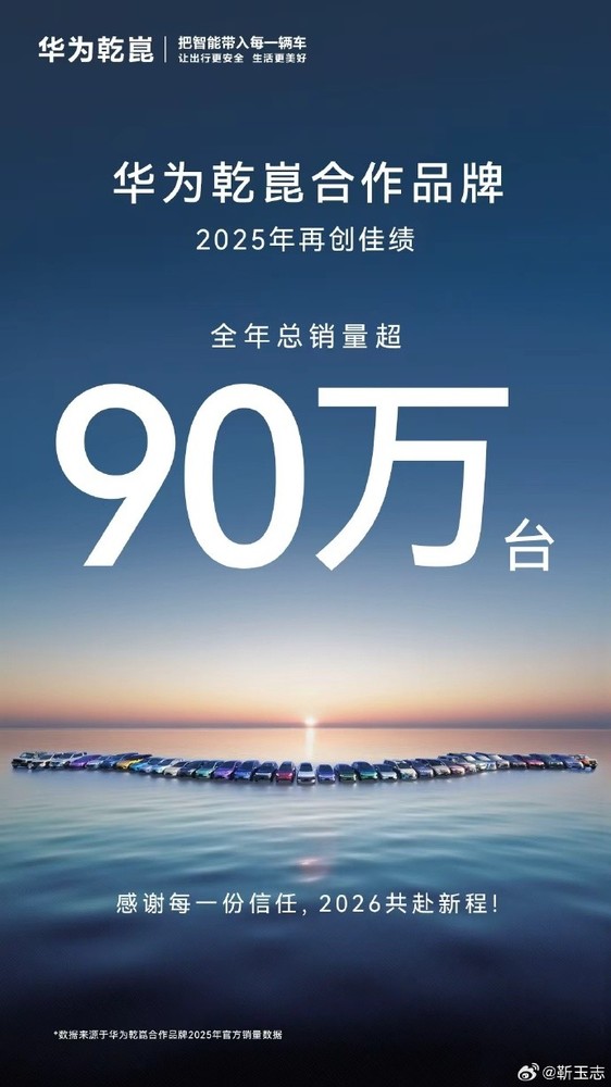 2025年华为乾崑智驾车型总销量超90万台 两年成长10倍