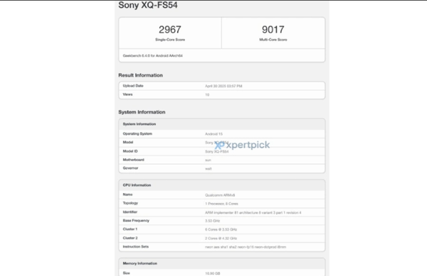 索尼Xperia 1 VII现身Geekbench跑分平台 配骁龙8 Elite