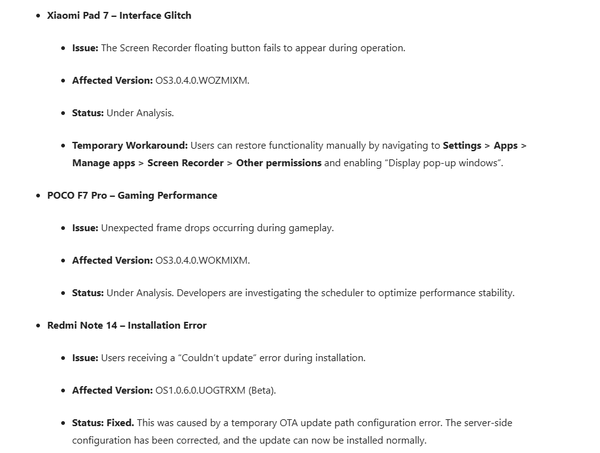 小米发布澎湃OS最新一周错误报告 看看有没有你的手机?