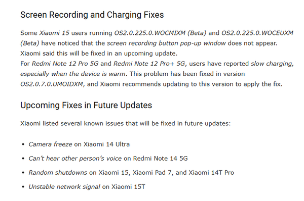 小米发布最新澎湃OS错误报告 这些BUG你有遇到过吗？
