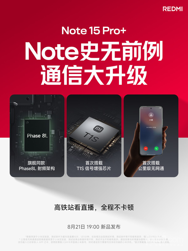 REDMI Note15 Pro+配T1S信号增强芯 支持公里级无网通