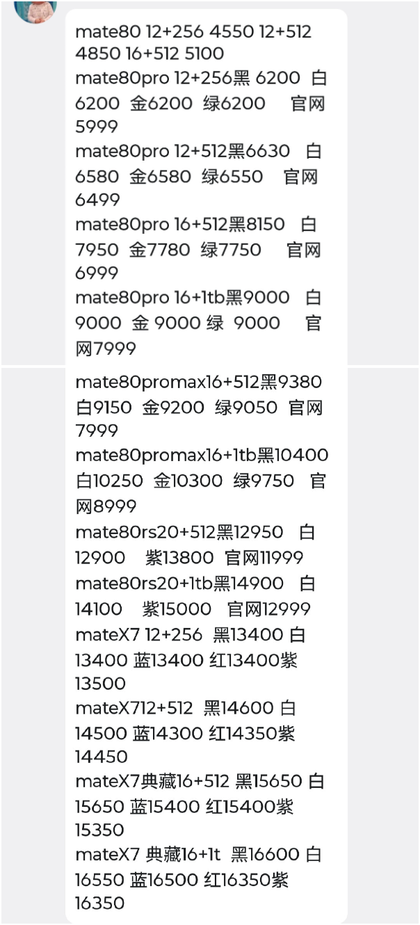溢价夸张吗?华为Mate 80系列华强北最新报价出炉