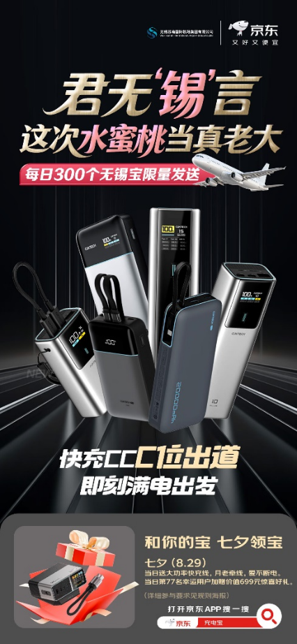 每天300个、持续5天!京东联合酷态科在无锡硕放机场送3C充电宝