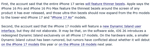 消息称iPhone 17全系将升级屏幕设计 配备更窄边框
