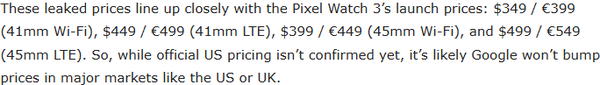 谷歌Pixel Watch 4价格曝光：延续前代策略 配置有所升级
