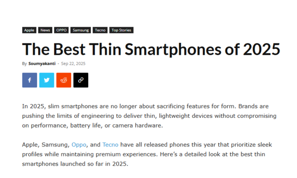 外媒评选2025年最佳超薄手机:OPPO Find N5入选