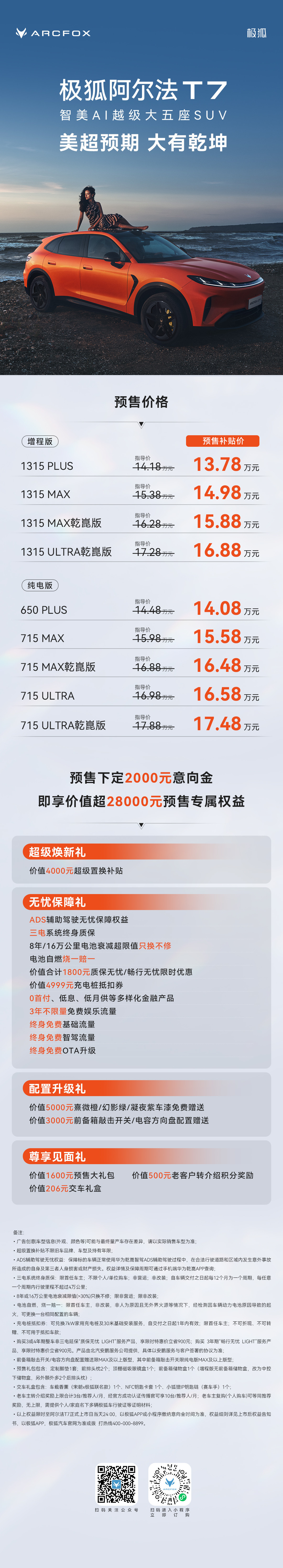 13.78万元起搭载乾崑智驾 极狐阿尔法T7开启预售