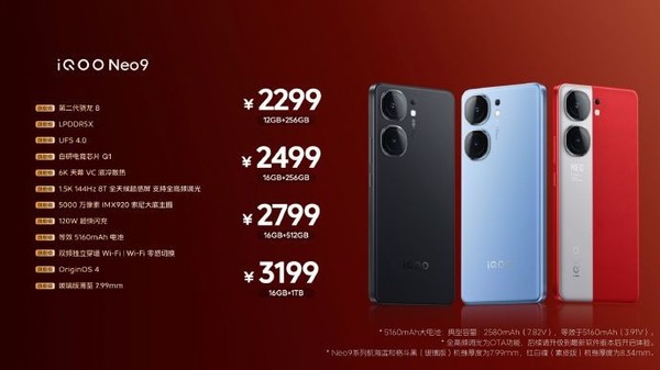 2299元起!iQOO Neo9系列正式开售 搭载旗舰双芯