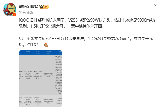 iQOO Z11系列新机入网 千元版本或将搭载骁龙7s Gen4