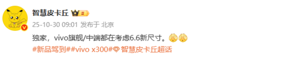 曝vivo X300 Ultra配6.8英寸屏 中端新机测试6.6英寸?