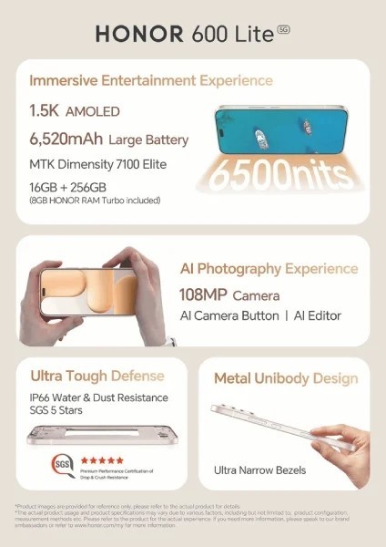 荣耀600 Lite悄然发布并开售 搭载联发科天玑7100 Elite