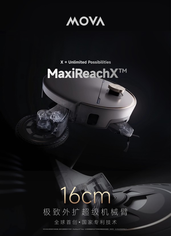 MOVA全球首创技术获批国家专利！16cm极致外扩超级机械臂重构清洁边界