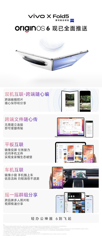 vivo X Fold 5现已全面推送OriginOS 6 跨端协同能力突破