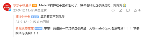 网友折磨华为Mate60 京东表示心如刀绞 :你说句话啊华
