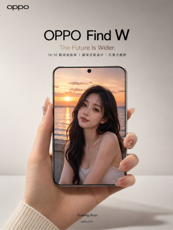 OPPO阔直板手机AI渲染图