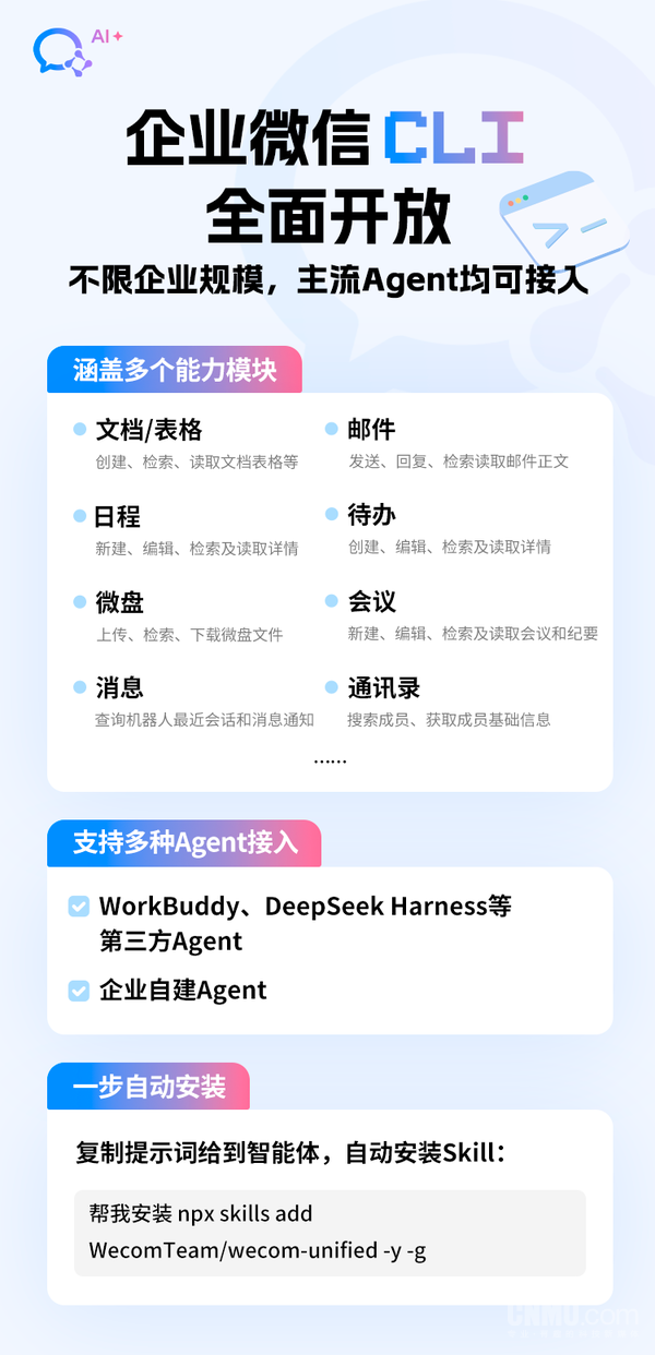 企业微信CLI全面开放:打通 WorkBuddy等主流Agent