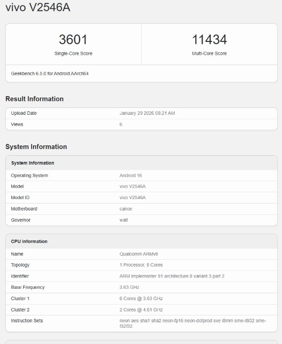 疑似iQOO 15 Ultra Geekbench成绩泄露 多核达11434分