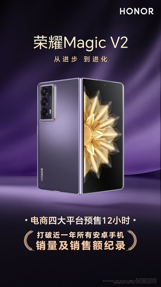 荣耀Magic V2打破安卓手机销量/销售额纪录