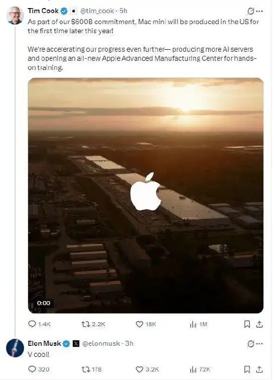 库克宣布Mac mini首次在美生产 生产更多的AI服务器