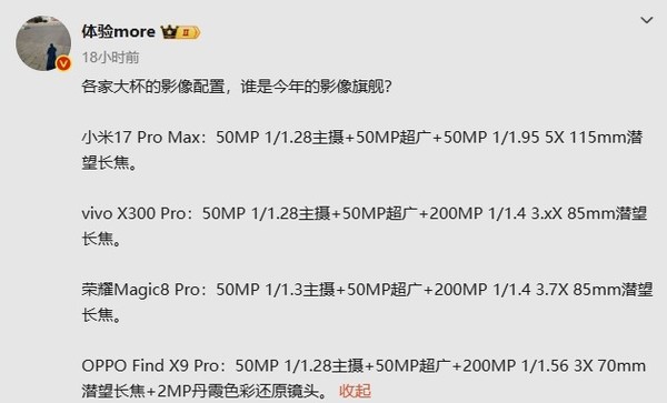 OV耀三大国产旗舰影像配置曝光 2亿像素长焦成标配?