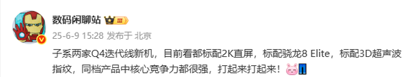 红米iQOO两大迭代旗舰曝光 标配2K屏幕+超声波指纹