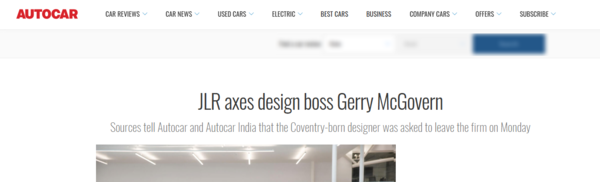 传捷豹路虎设计总监被解雇 曾负责初代路虎神行者