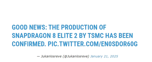 外媒确认骁龙8 Elite 2由台积电代工 单核跑分可达4000