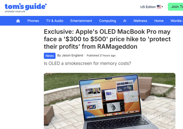 苹果OLED MacBook Pro或涨价500美元 还是内存背锅