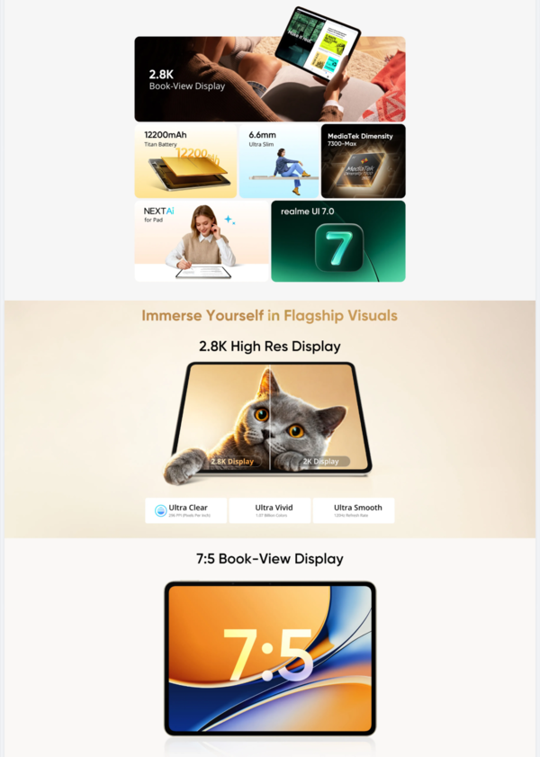 真我Pad 3平板正式亮相 配备2.8K屏+天玑7300 Max