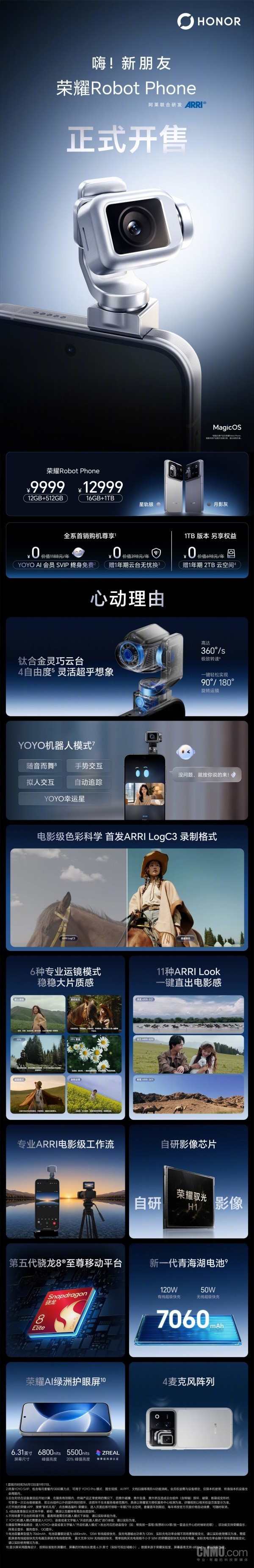 全球首款机器人手机荣耀Robot Phone开售 9999元起