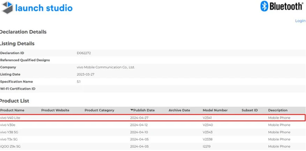 vivo V40 Lite现身认证平台 预计在5月或6月初迎来上市