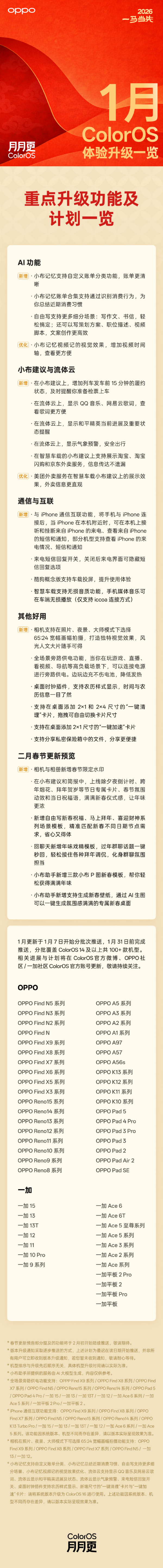 ColorOS 16一月体验升级一览：覆盖共100+款机型