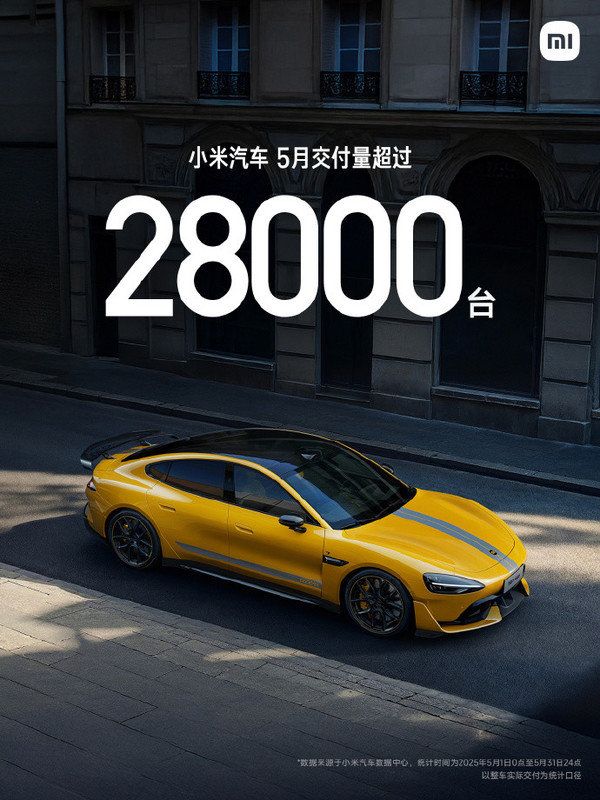 小米汽车：5月交付超28000辆 正为YU7做大规模量产准备
