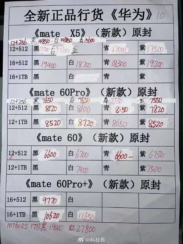 线下华为新机零售价（图源见水印）